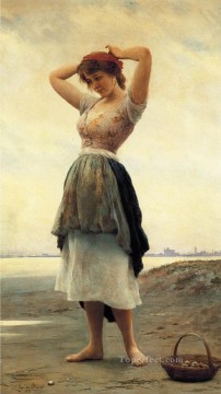  Eugene Oil Painting - On the Beach lady Eugene de Blaas
